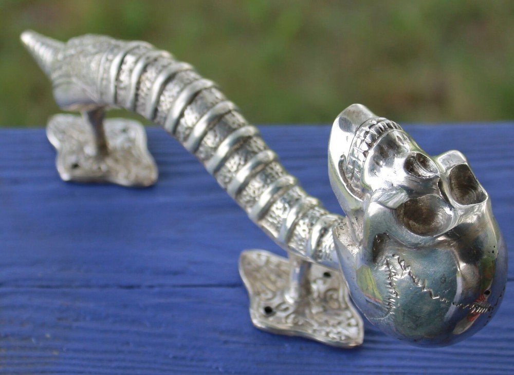 Gothic Skull Bronze Door Handle Knob Pull Cast Silvered Balinese Art