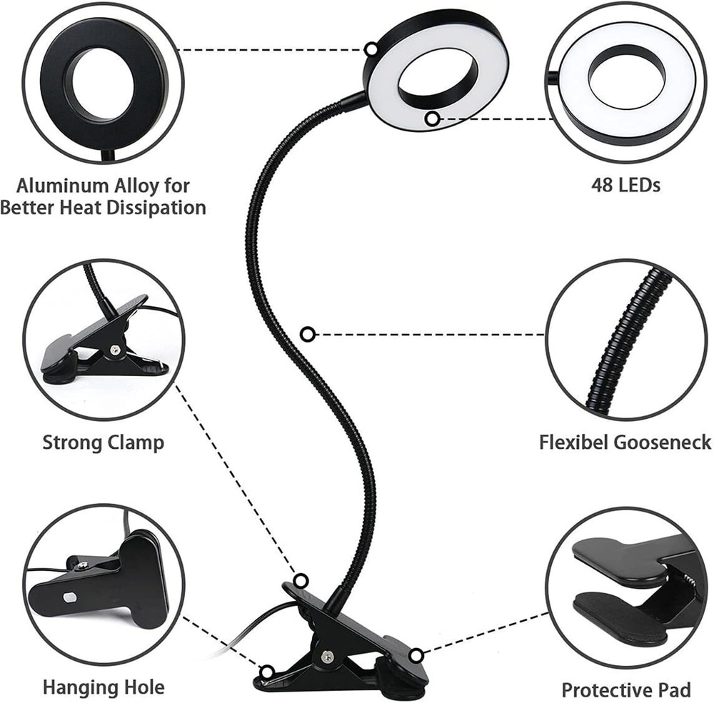 Clip on Light LED Reading Book Study Lamp 3 Color Modes 10 Brightness Eye Protec