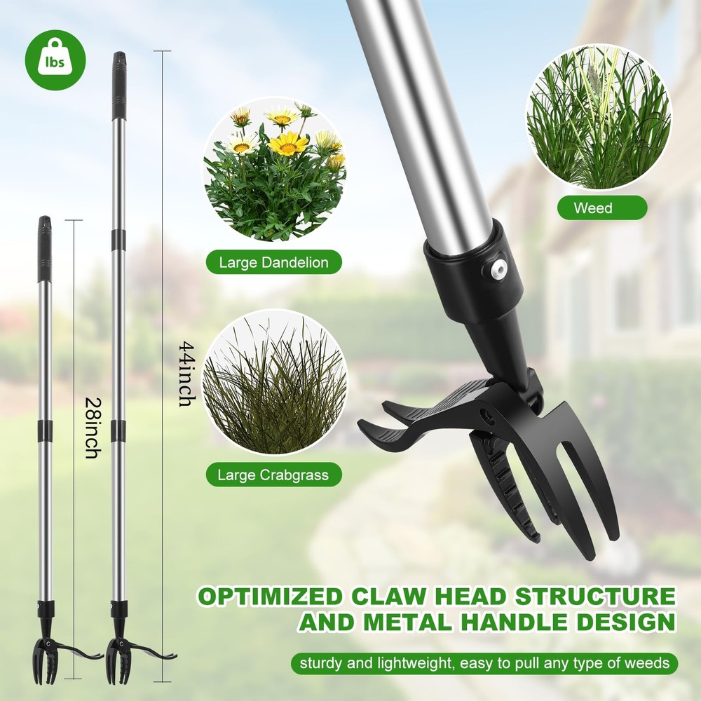 Weed Puller Tool, Lightweight, 4-Claw Stand Up Weeder Tool with Adjustable Ha...