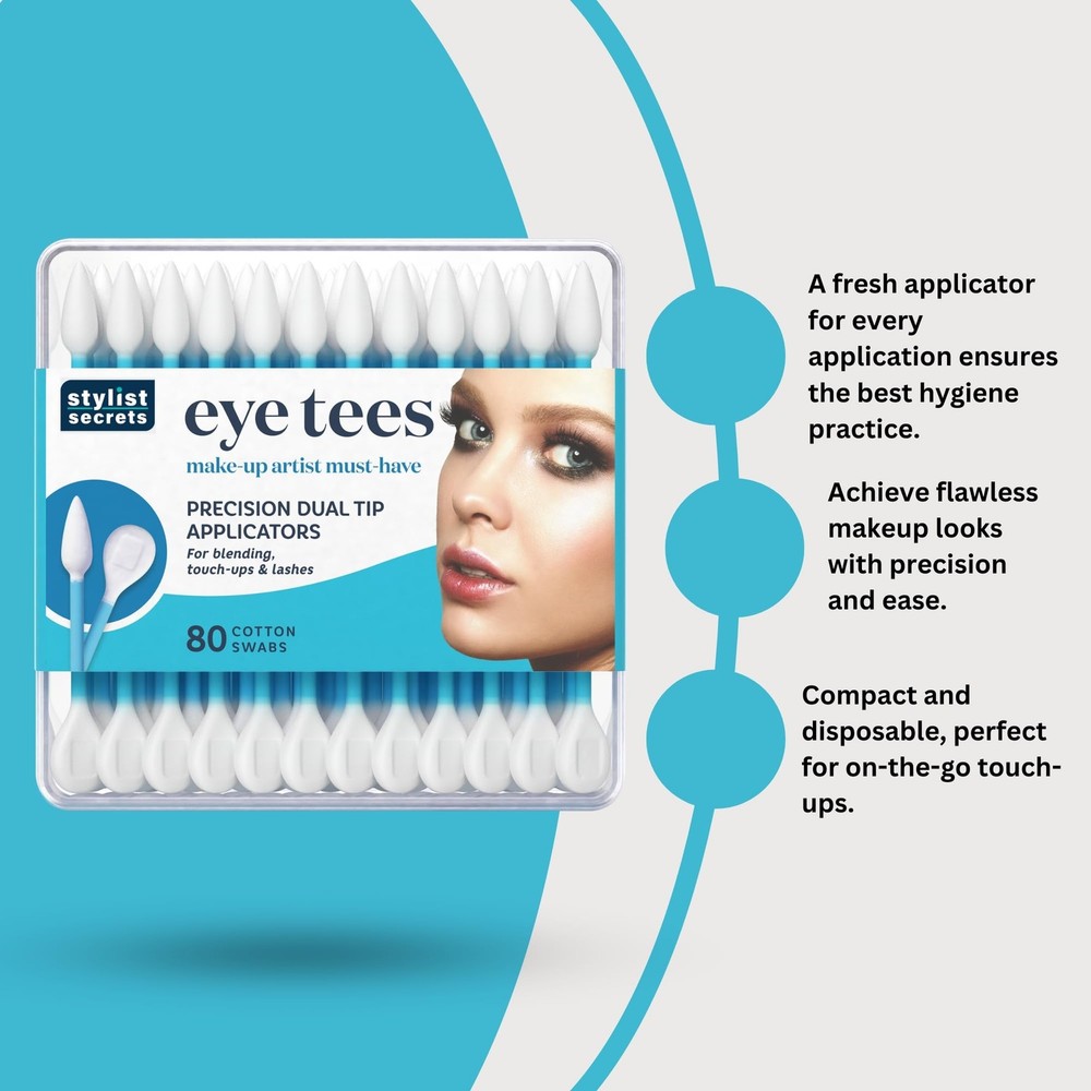 EYE TEES COTTON TIPS 80 Count (3 PACK) - Precision Makeup Applicator, Double-...