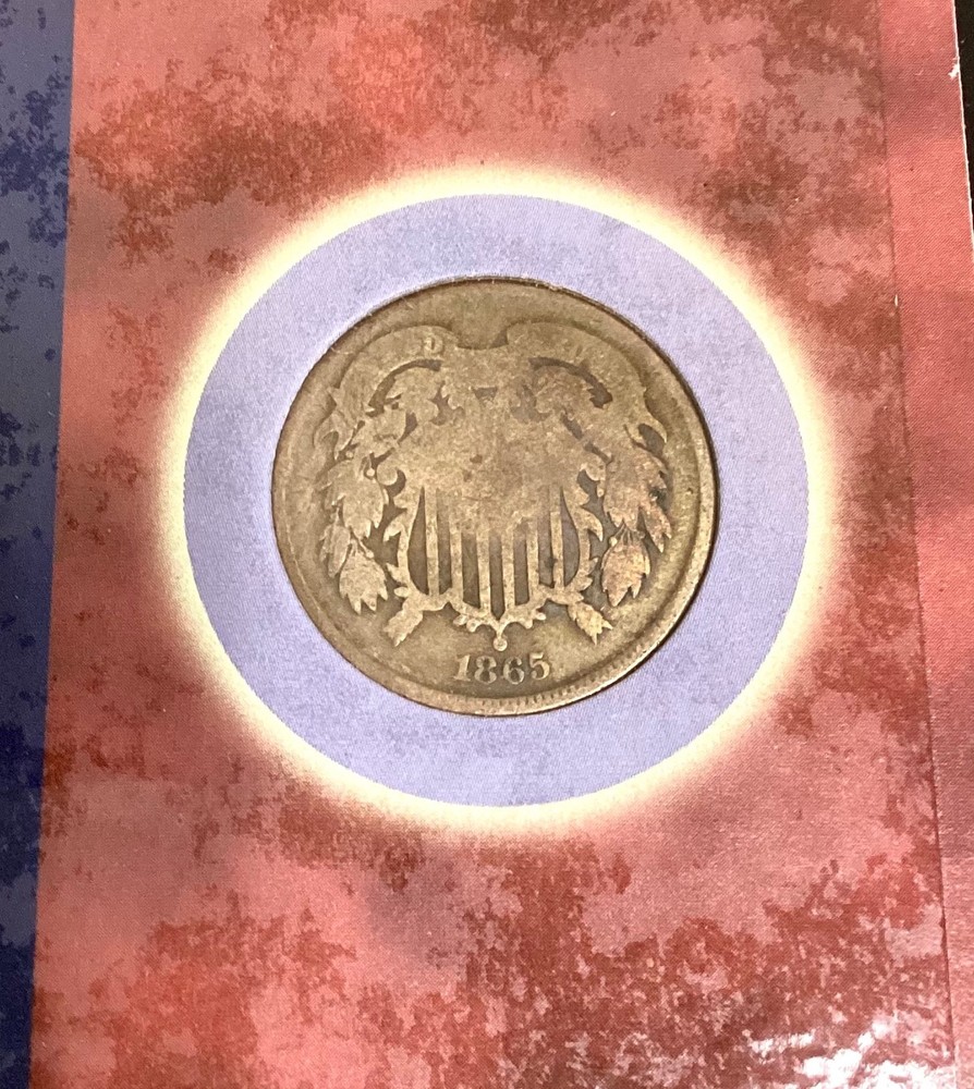 Antique 1865 The 2-Cent Piece In Display Case