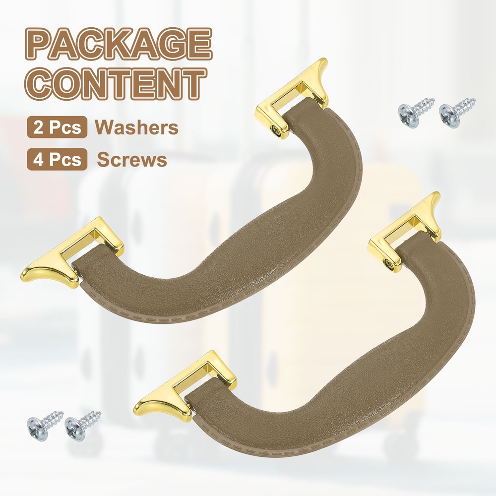 2Pcs Luggage Handle Plastic Pull Handle Grip Replacement with Screws Gray Gold
