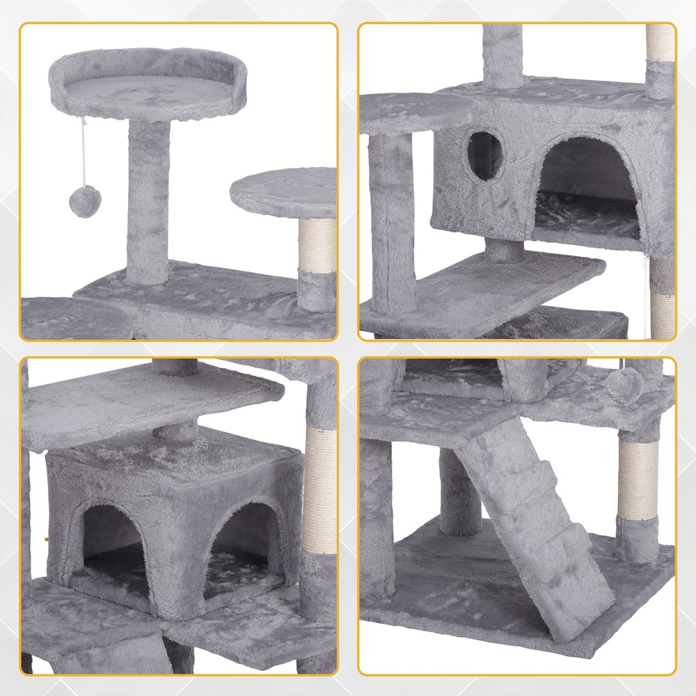 55" Cat Tree Multi Level Tower Condo Activity Center Scrathching Post Light Grey