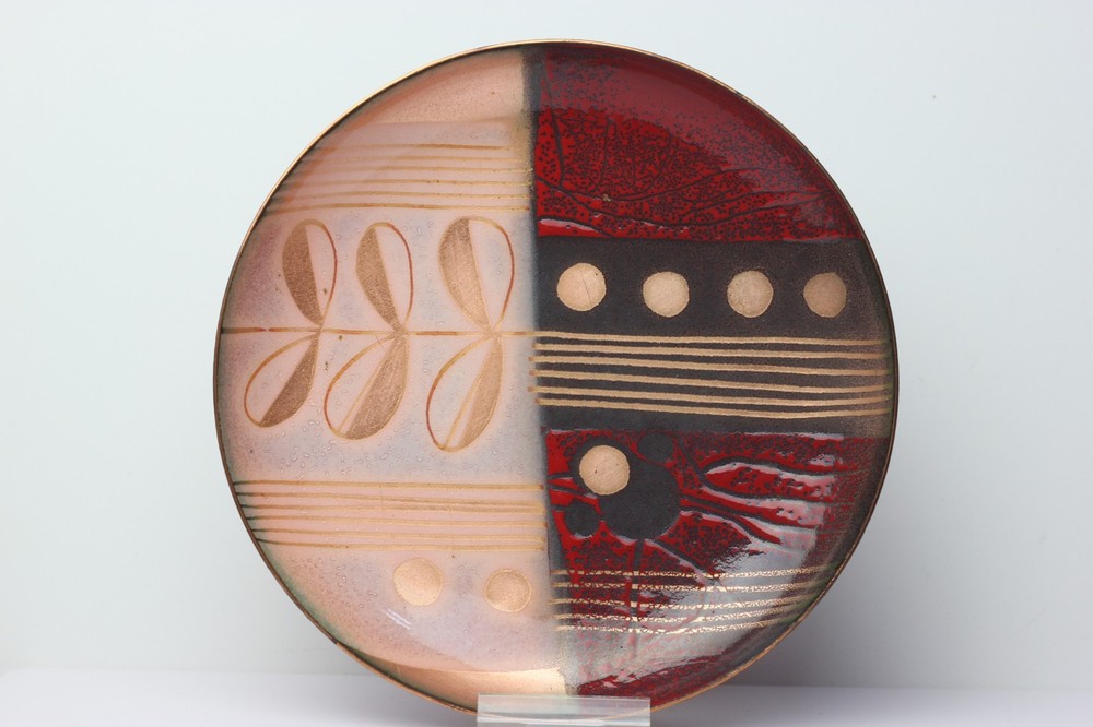Edward Winter Abstract Enamel Dish 1930's Multicolor on Copper