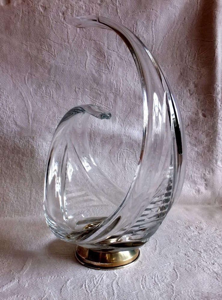 Mid Century Cut Crystal Glass Dish on Spanish Hallmarked Silver Base
