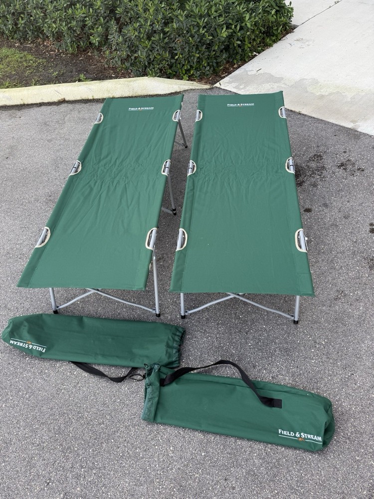 2 Field & Stream Aluminum Frame Cot, Camping Bed, Folding Cot With Bag