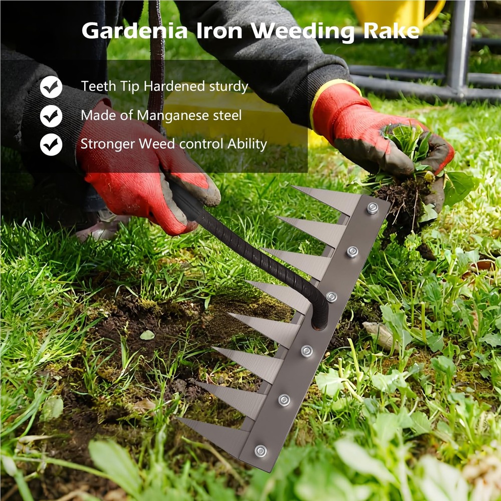 Iron Weeder Tool Without Long Handle, 8 Teeths Manual Weeder Remover Tool, Ha...