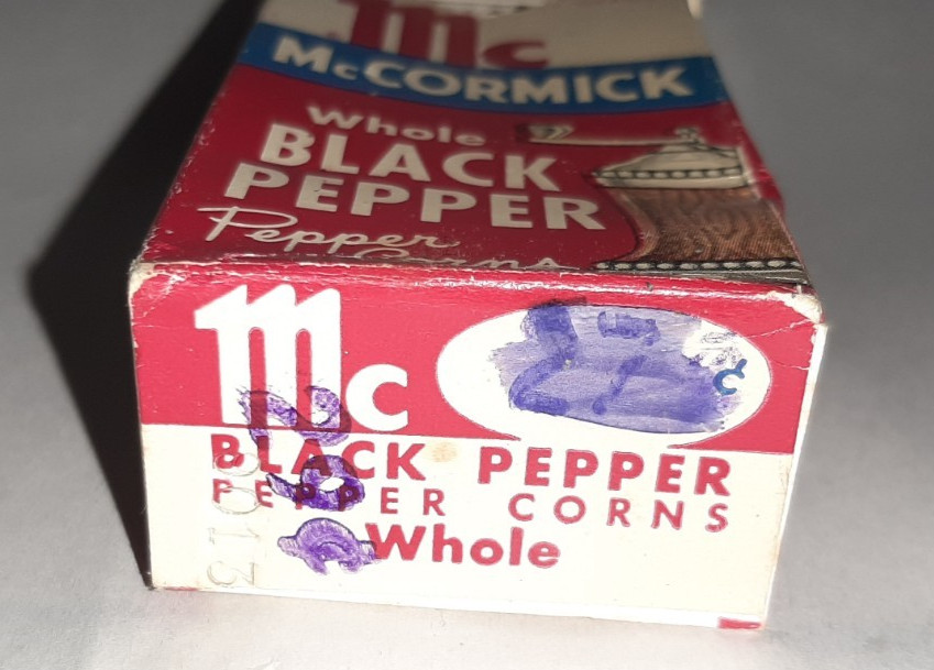 vintage McCormick black pepper corns paper box empty