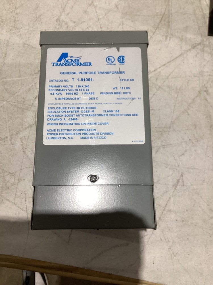 ACME GENERAL PURPOSE TRANSFORMER T 1-81051 NEW