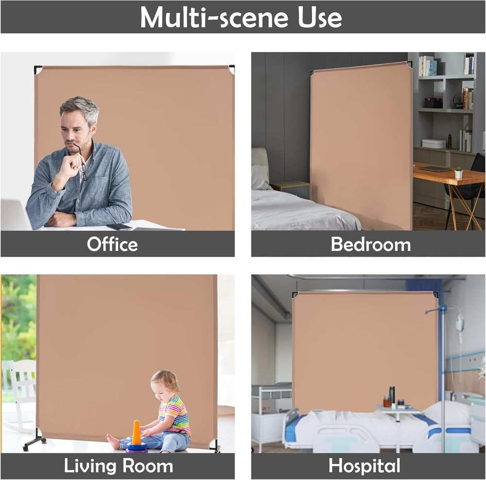 6FT Single Panel Rolling Room Divider Partition Privacy Screens with Wheels (BWN