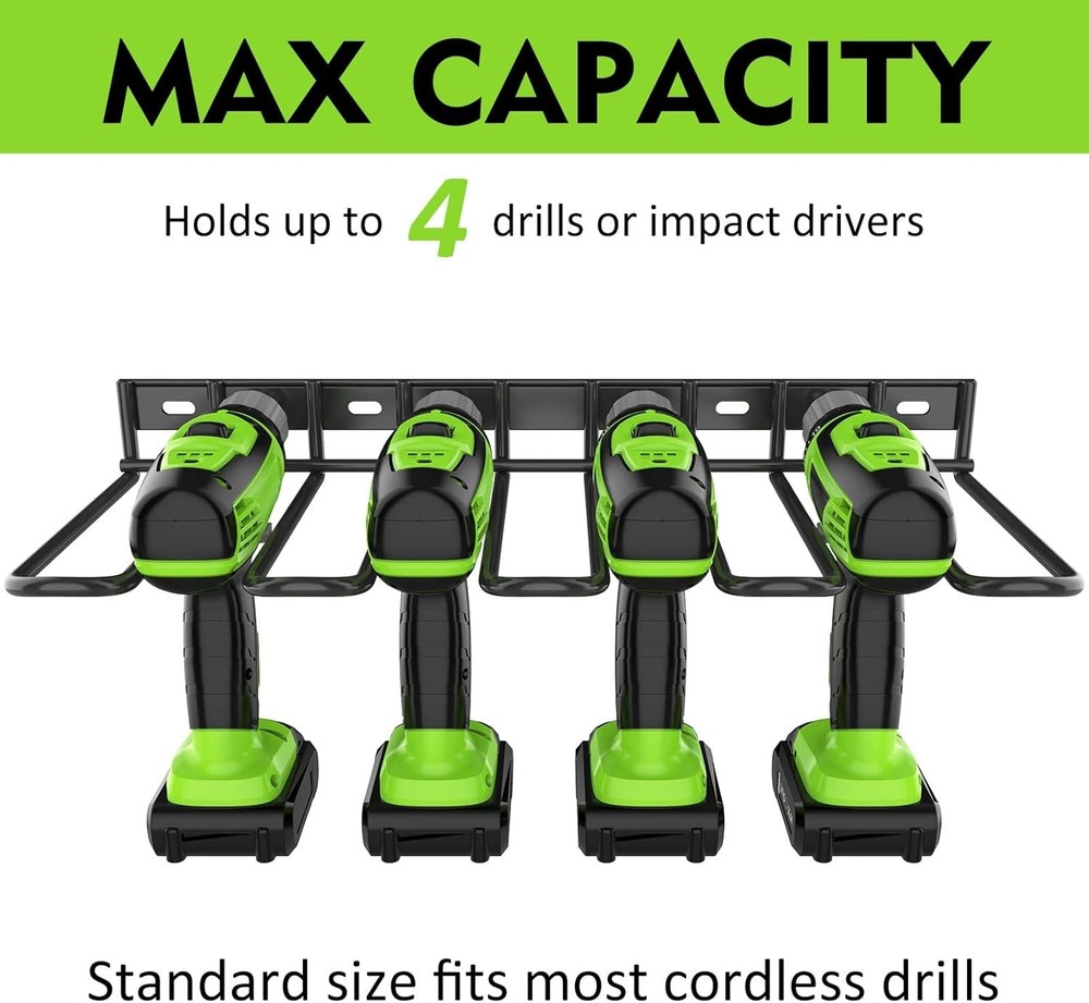 2 Pack Heavy-Duty Drill Holder Wall Mount – Space-Saving Power Tool Organizer