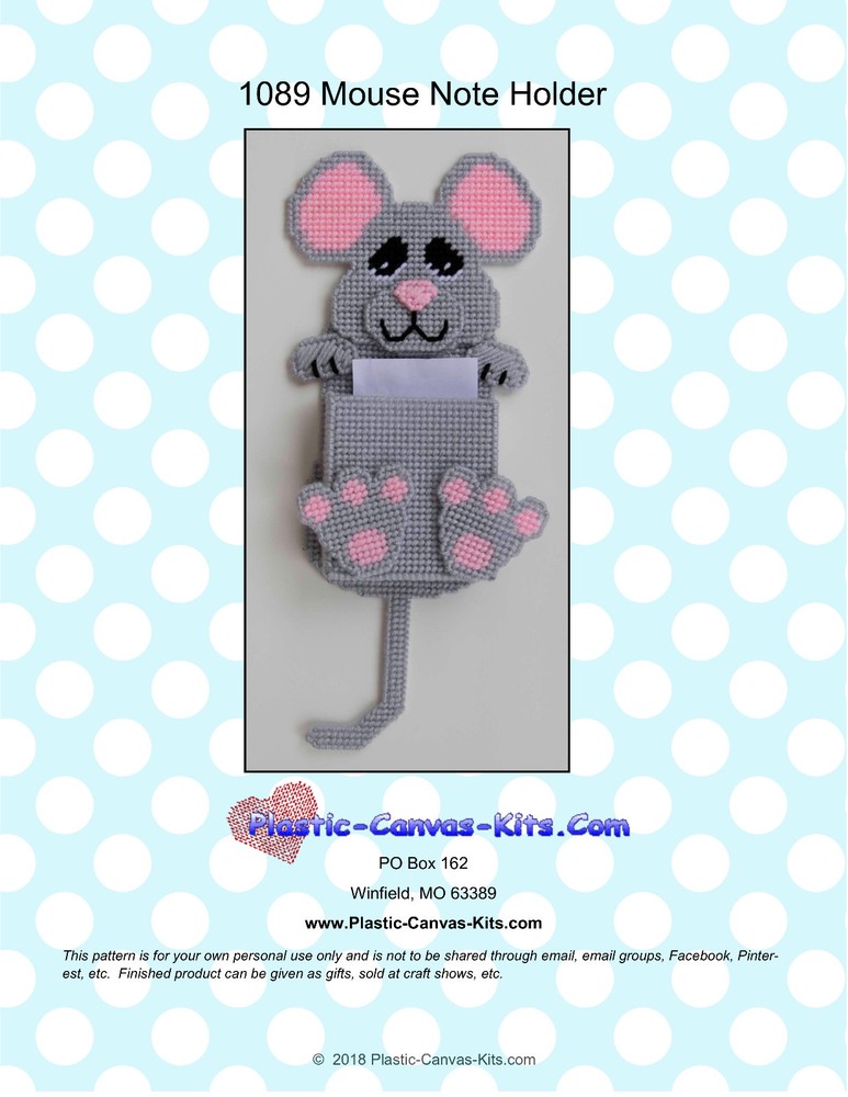 Mouse  Magnetic Note Holder- Plastic Canvas Pattern or Kit