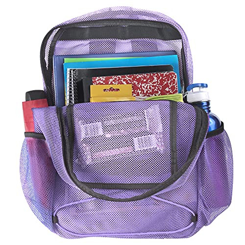Deluxe See Through Mesh Backpack with Bungee Cord & Adjustable Padded Lavender
