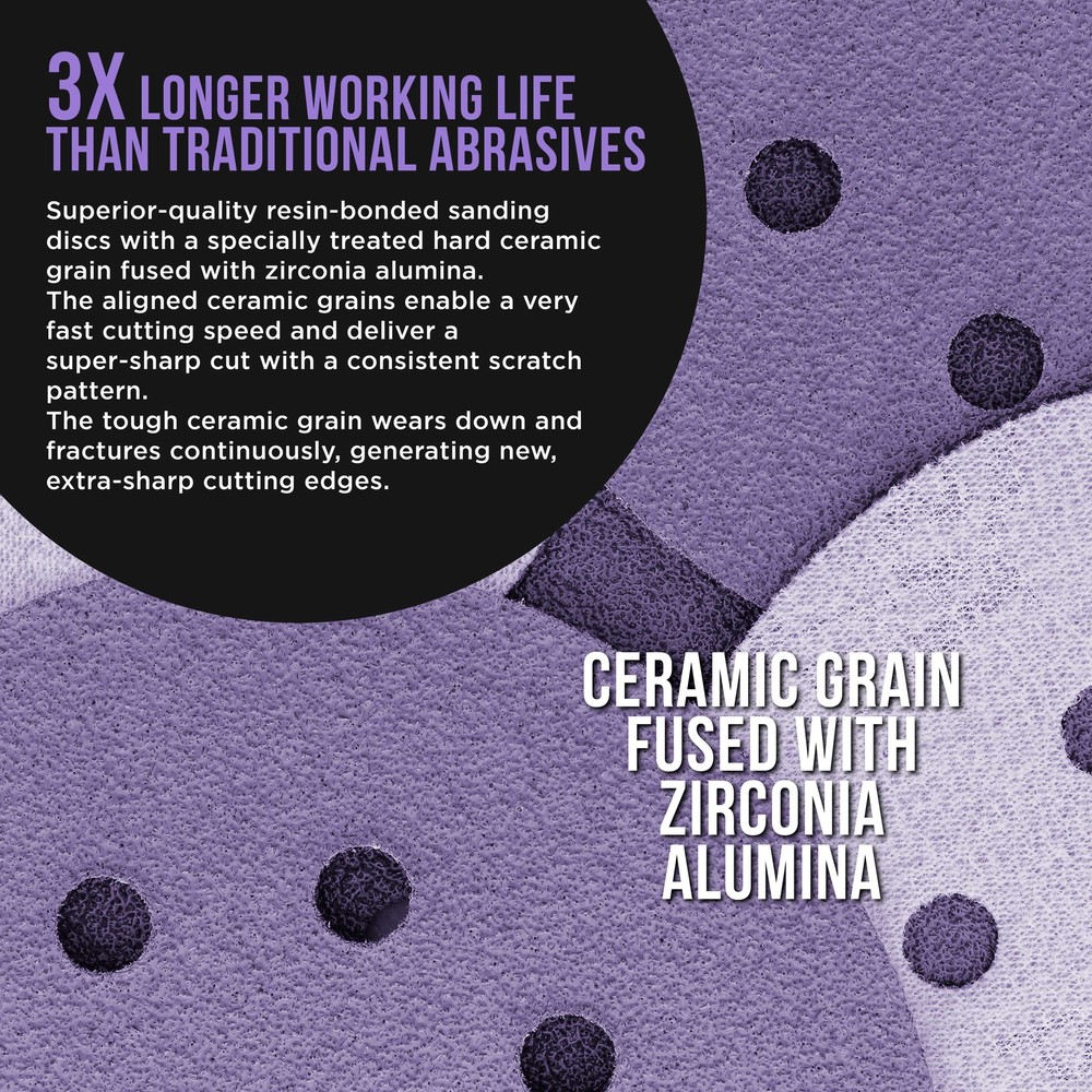 5" Ceramic Sanding Discs, 8-Hole, 50 Disc Variety Pack - Hook & Loop Sandpaper