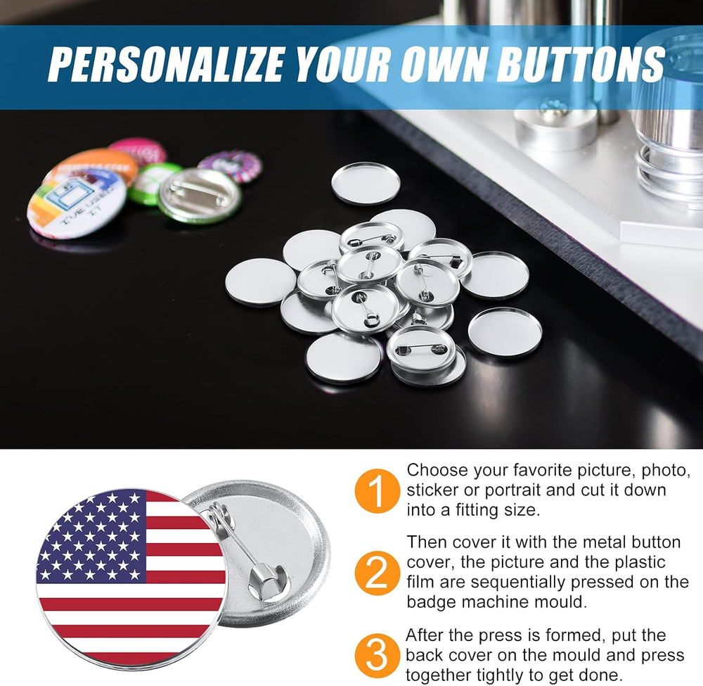 300 Piece Blank Badge Button Kit for Button Maker Machine, Includes Metal She...