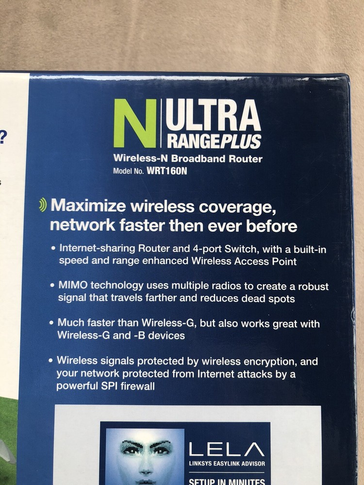 Linksys N Ultra Range Plus Router Model:WRT160N Easy Setup, Advanced Security
