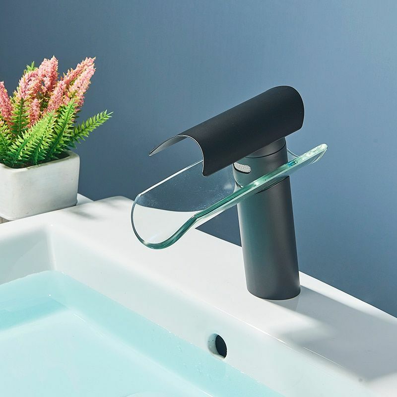Glass Waterfall Faucet Creative Modern Design Single Handle Chrome Matte Brushed