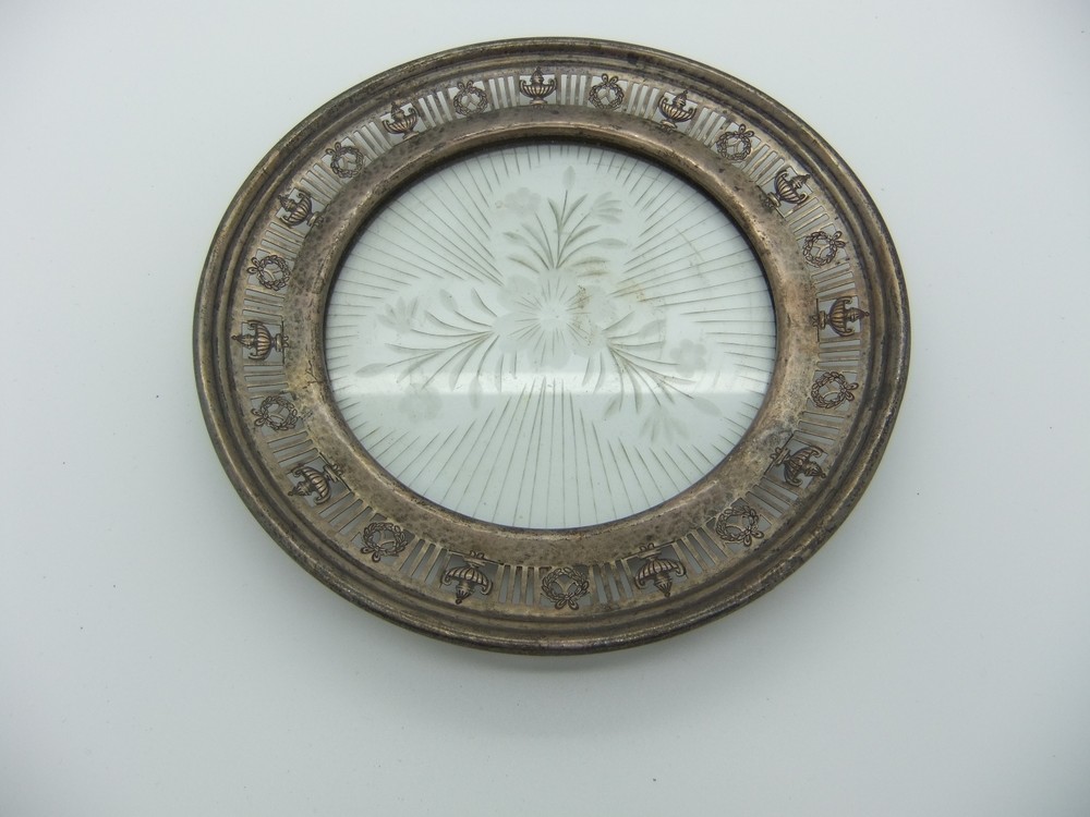Vintage Sterling Silver Dish With Etched Crystal Insert