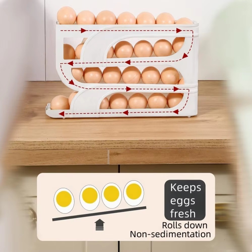 Egg Dispenser Automatic Rolling Egg Tray Organizer, Space Saving Refrigerator