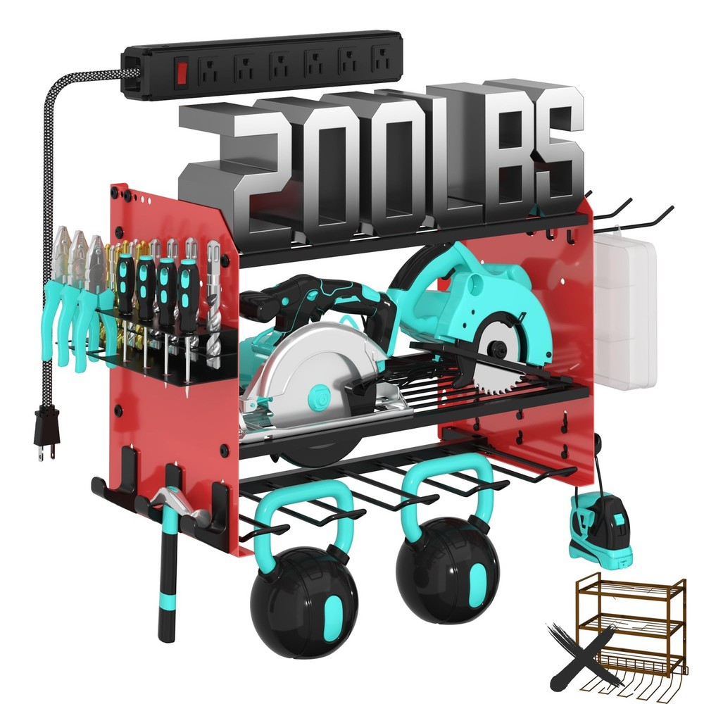 CFMASTER 3 Layer Heavy Duty Power Tool Organizer Wall Mount with Charging Sta...