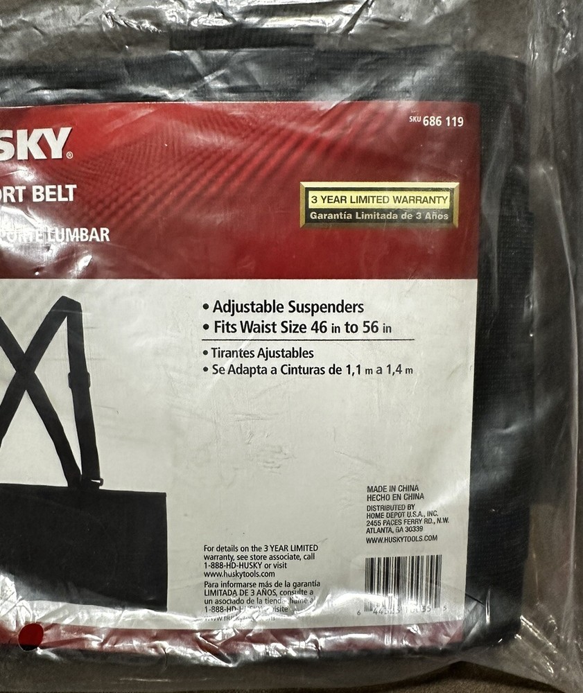 New Lumbar Support Belt Husky Size X- Large Adjustable Hook & Loop Qty-2