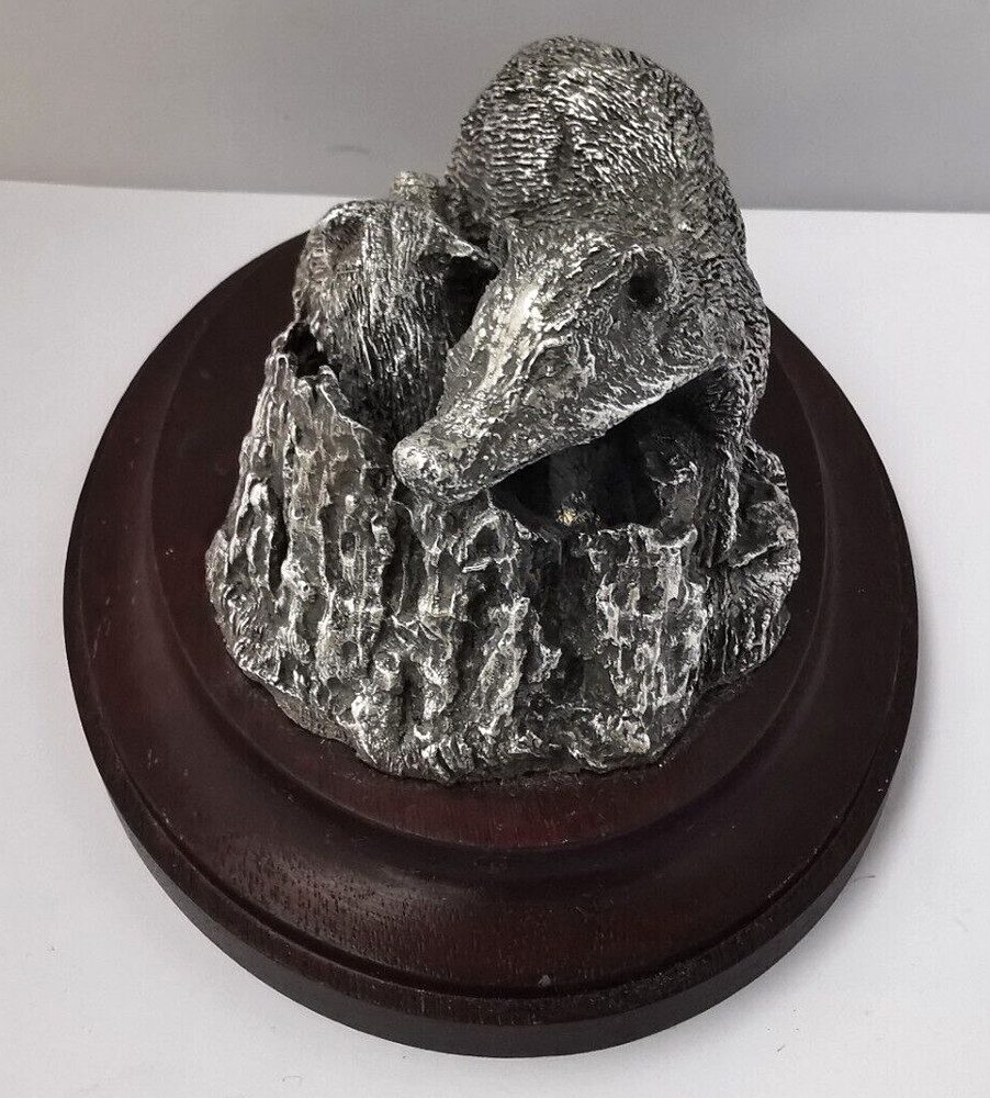 Vintage Solid Silver Badger Group Figurine - Sheff 1986.