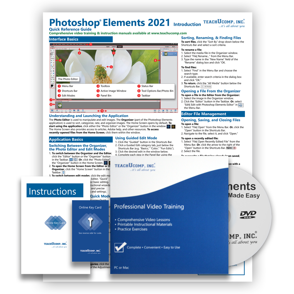New PHOTOSHOP ELEMENTS 2021 DELUXE Training Tutorial & Quick Reference Guide