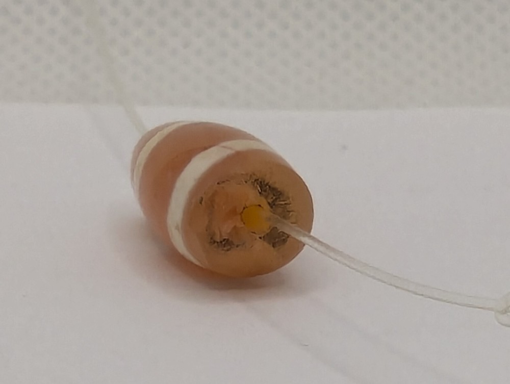 ANCIENT ETCHED CARNELIAN STONE BEAD. Stone Bead With Ancient Lines Decoration.