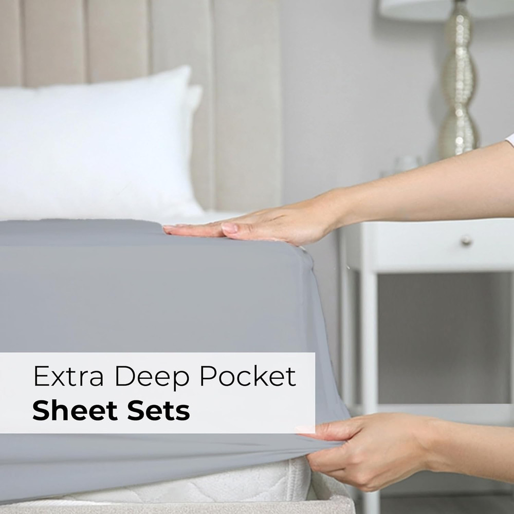 Extra Deep King Sheet Set - 6 Piece Breathable & Cooling Sheets - Hotel Luxury B