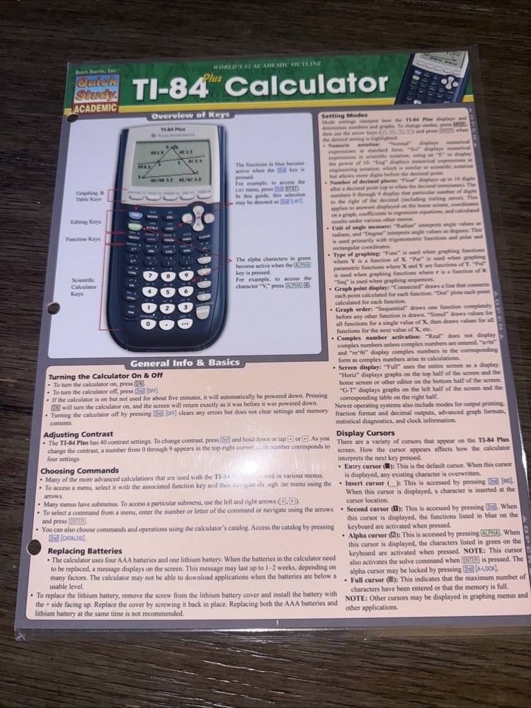 BarCharts 9781423221654 Ti 84 Plus Calculator Quickstudy Easel