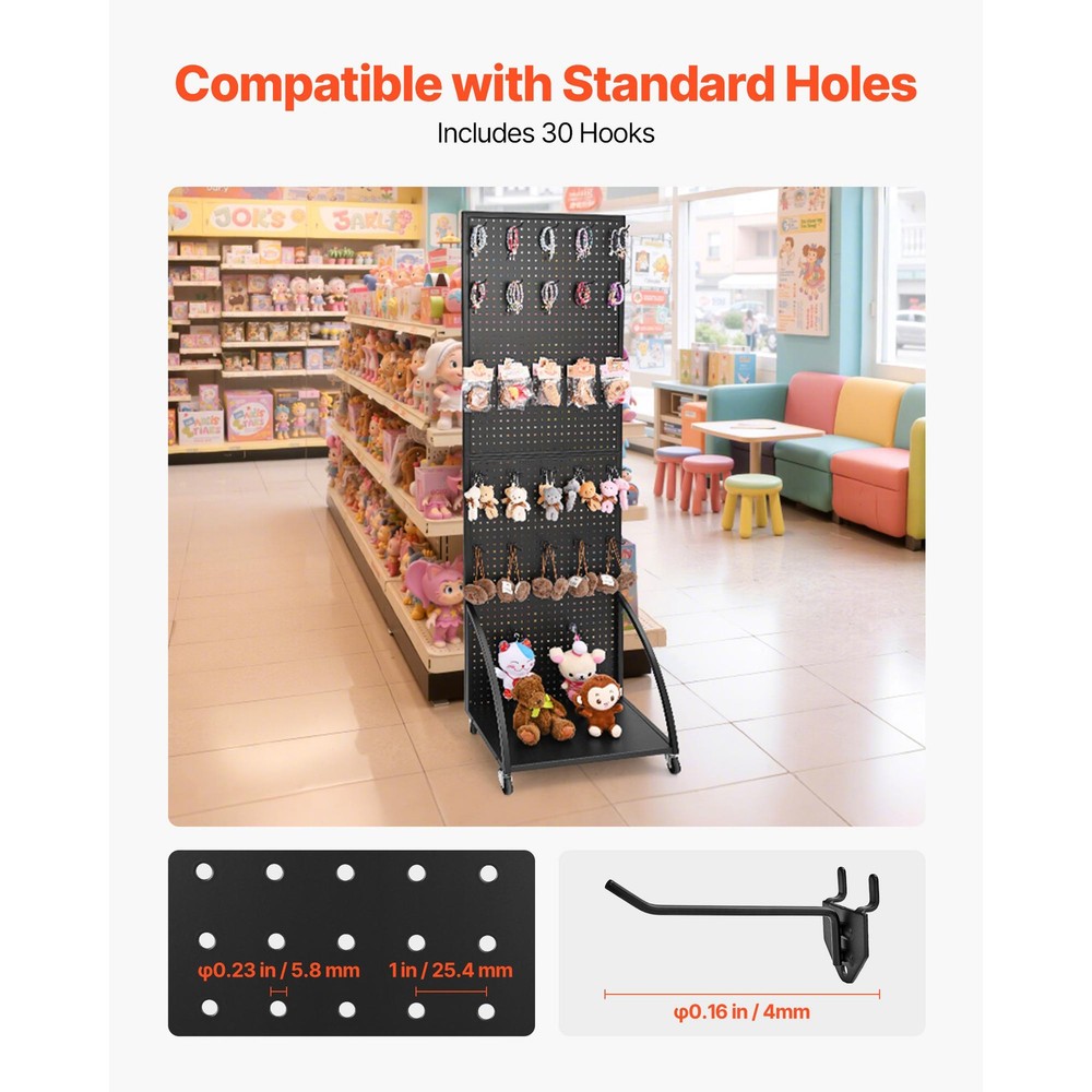 Pegboard Display Stand with 30 Hooks Pegboard Panels Display with a Plate Black