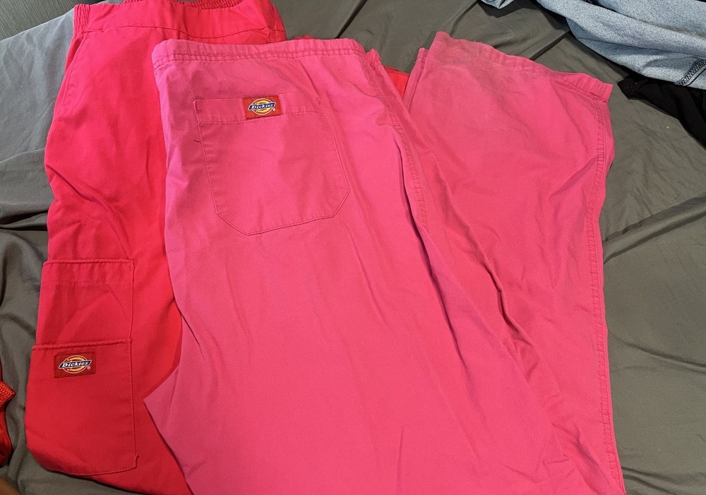 Dickies Pink Red Solid Medical Scrubs Set Unisex