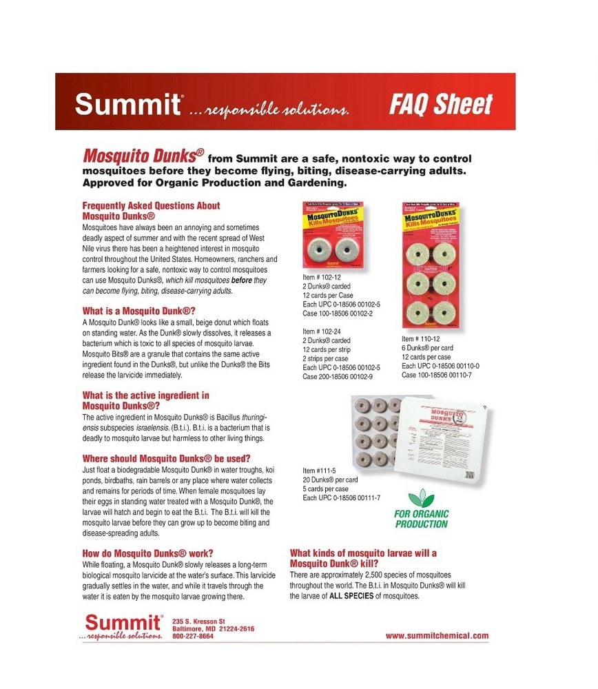 6-Pack Summit MOSQUITO DUNKS Floating Pod Kill Biological Safe 30 Day Control