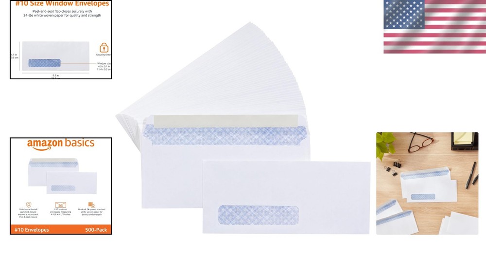 500-Pack Security Tinted Self-Seal Envelopes with Left Window for Invoices
