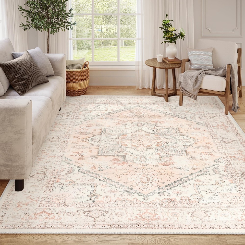 LIVEBOX Pink Area Rug 8x10 - Large 8' x 10' (Rectangular), Medallion