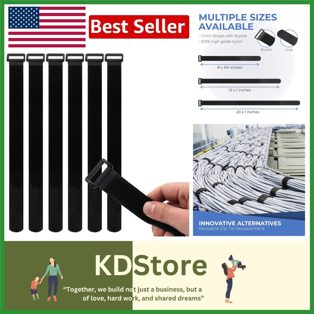 Reusable Cinch Straps - 12" Multipurpose Hook & Loop Strap Pack