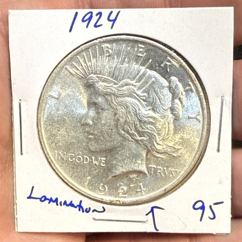 1924 Lamination Error $1 Peace Silver Dollar