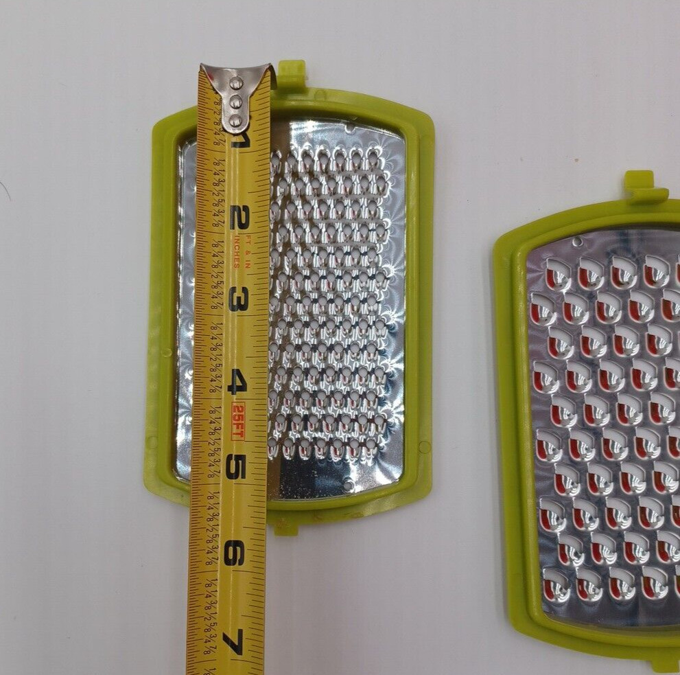 Green White Handheld Cheese Grater with 2 Interchangeable Blades Container