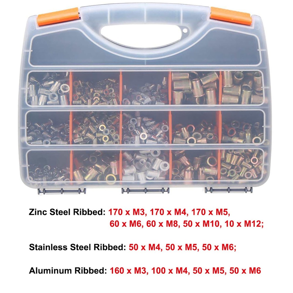 1200x Metric Rivet Nut Kit For Rivnut Tool Nut Setter Thread Setting Nutsert Gun