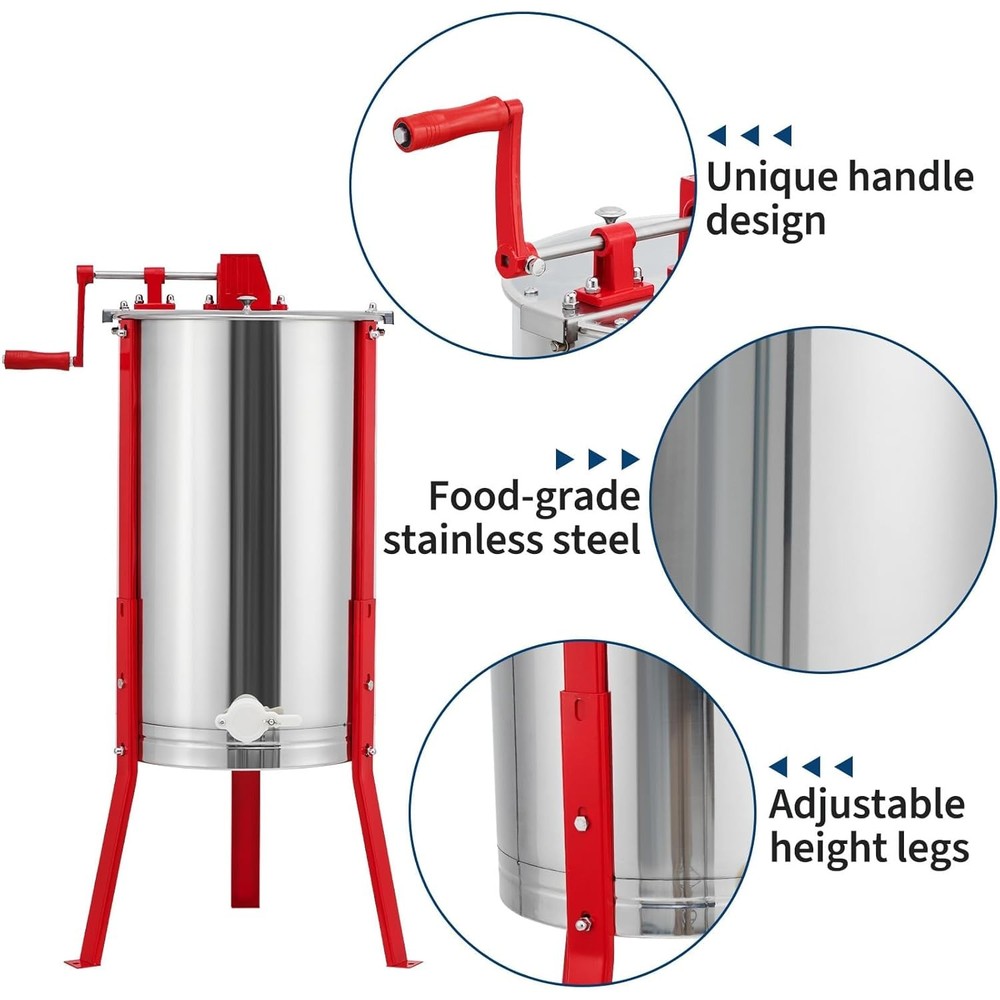 Stainless Steel Honey Spinner, Manual 3-Frame Extractor for Beekeeper & Apiaries