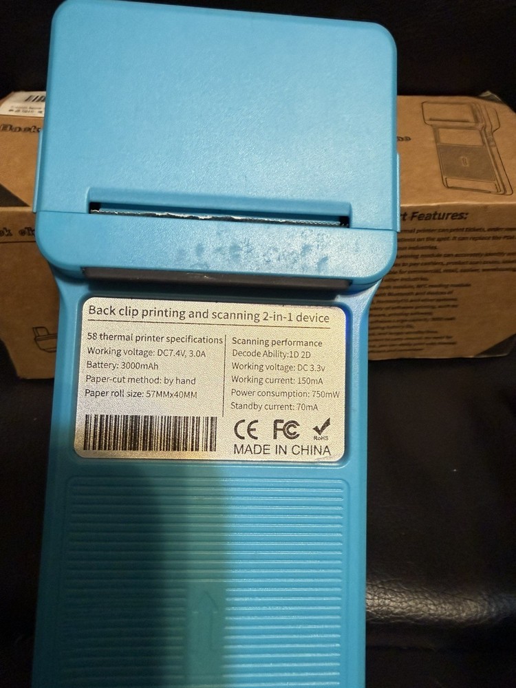 Symcode POS Printer Mobile Portable Back Clip Receipt Printer/Scanner (BLUE)