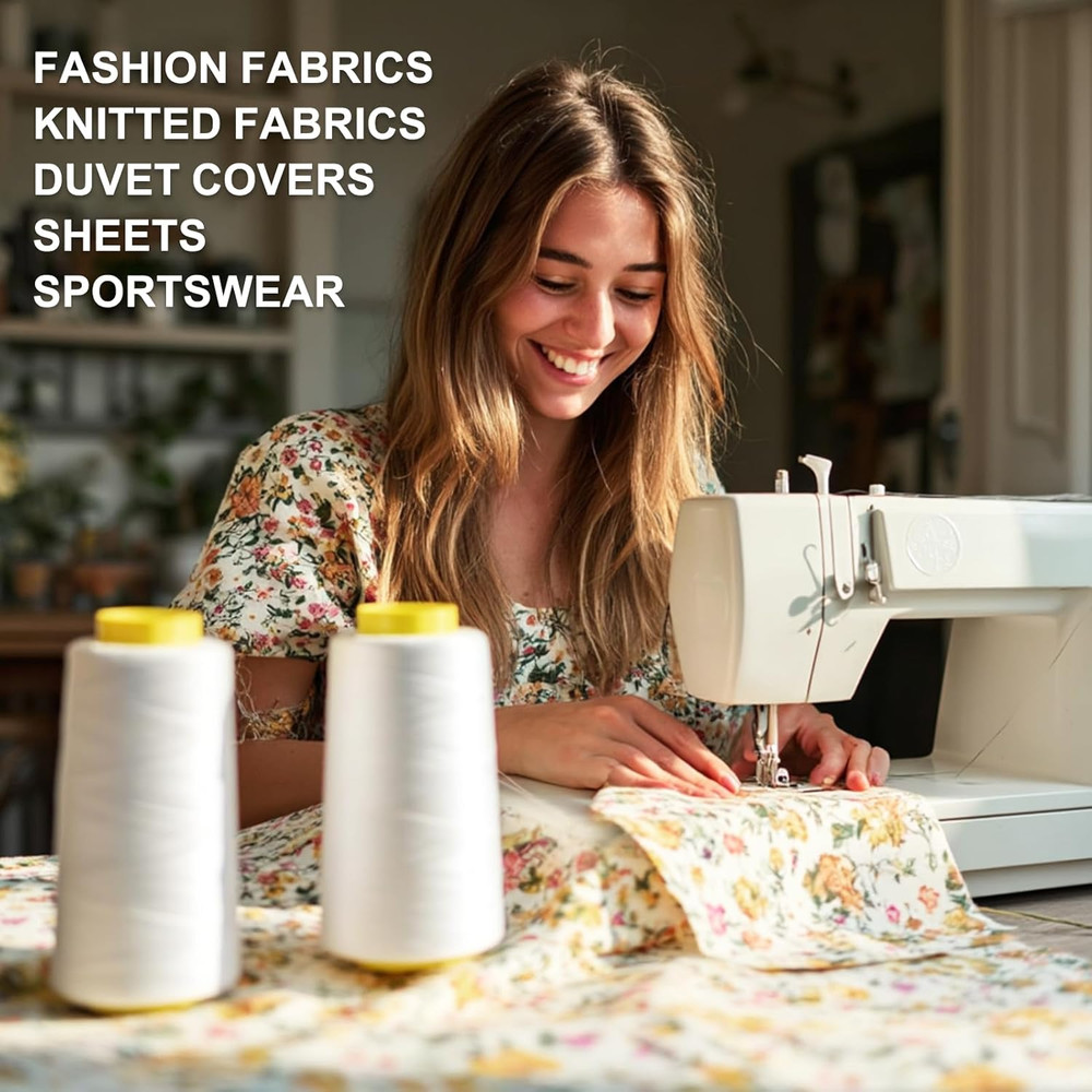 Sewing Thread Cone Set, 2 Pack Serger Thread, 3000 Yards Each, All Purpose Threa