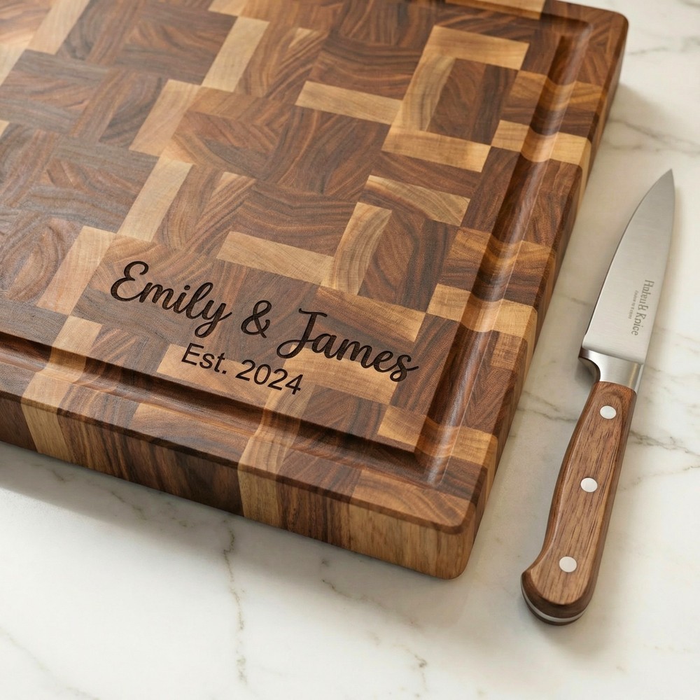 Solid Wood End Grain Walnut Cutting Board, Thick Charcuterie Chopping Block