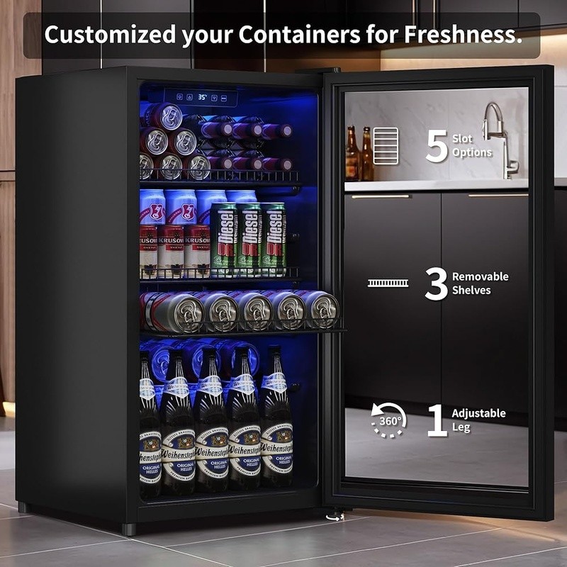 Beverage Refrigerator Wine Cooler Temperature Control LED Light Quiet Operation
