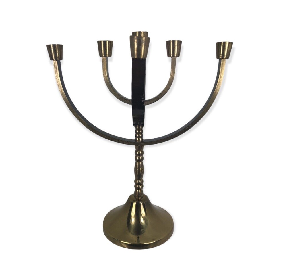 Vintage Solid Brass Jerusalem Mini 7 Candle Menorah Holder Mid Century