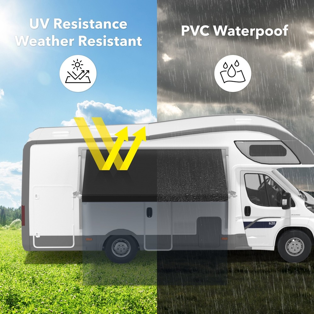 Weatherproof RV Awning Fabric 9'-20' FT For RV Camper Trailer Replacement Vinyl