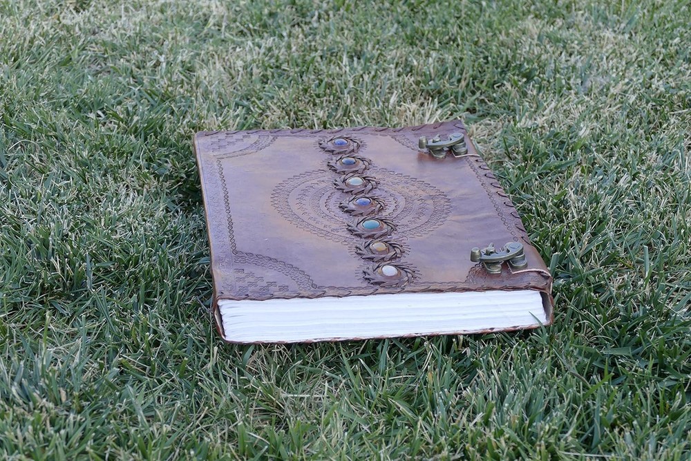 13" Large Genuine Leather Seven Diffrent Stone Journal Classic Blank Diary