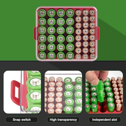 Battery Organizer Storage Case, Battery Vault Box Container for Medium Red