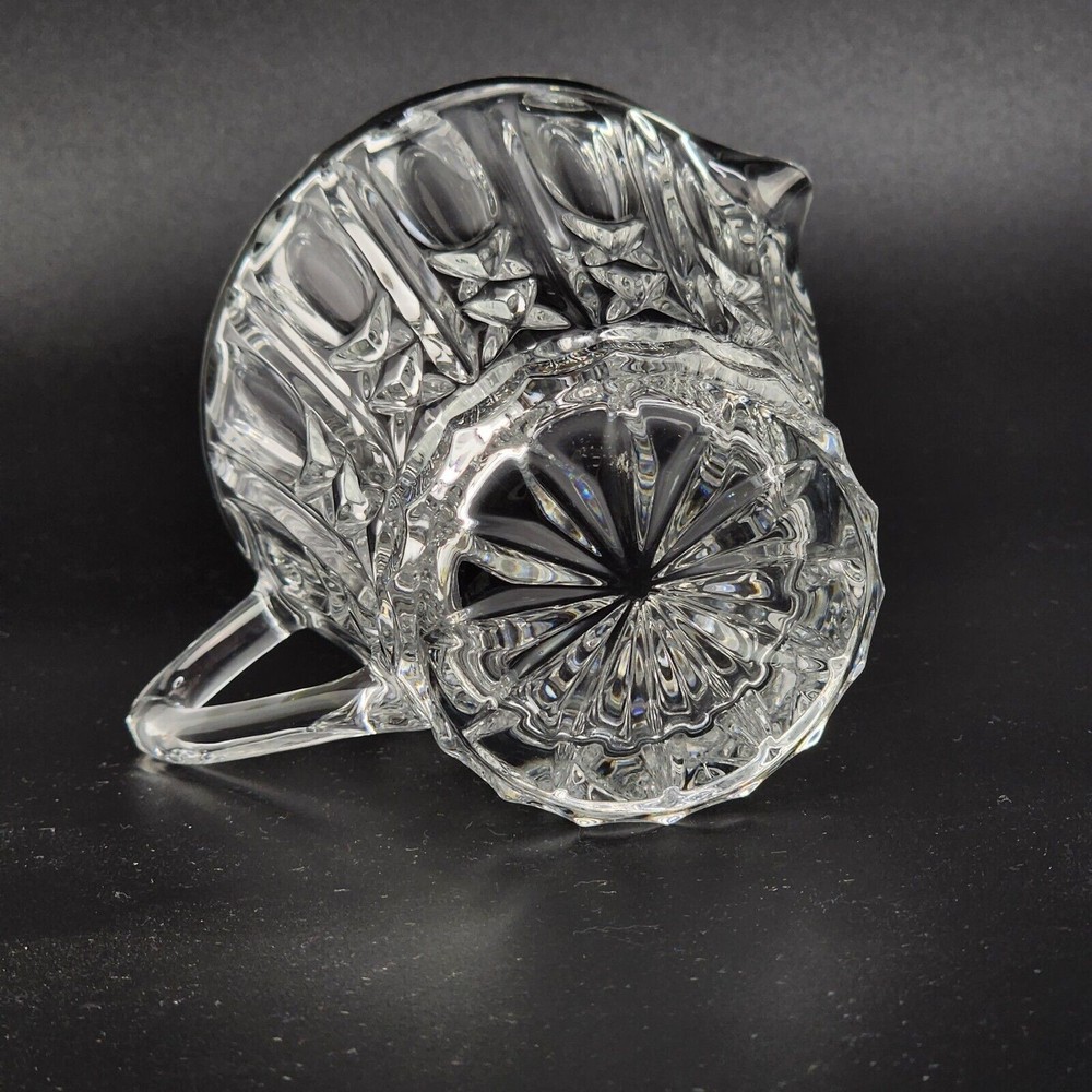 Vintage Clear Pressed Glass Creamer 4" Double X Pattern Starburst Base
