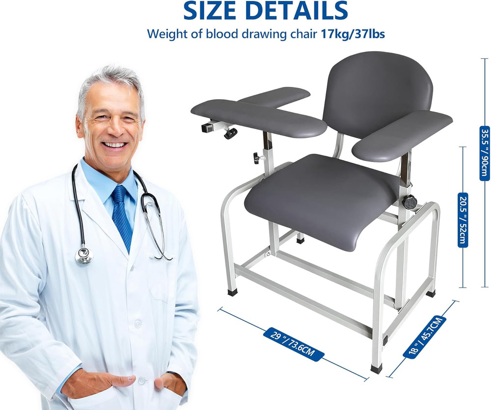 Comfortable Phlebotomy Chair with Adjustable Armrest - Grey